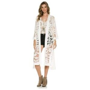 Sloane Rouge Women’s Kimono Duster XS Long Open Front Rayon Cotton Nylon USA